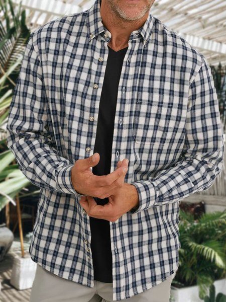 Plaid Chest Pocket Long Sleeve Casual Shirt, As picture, Long Sleeve Shirts