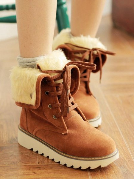Artificial Suede Upper Long Plush Thermal Boots, Brown, Boots