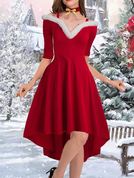 Casual Spaghetti Plain Regular Fit Dress, Red, Dresses