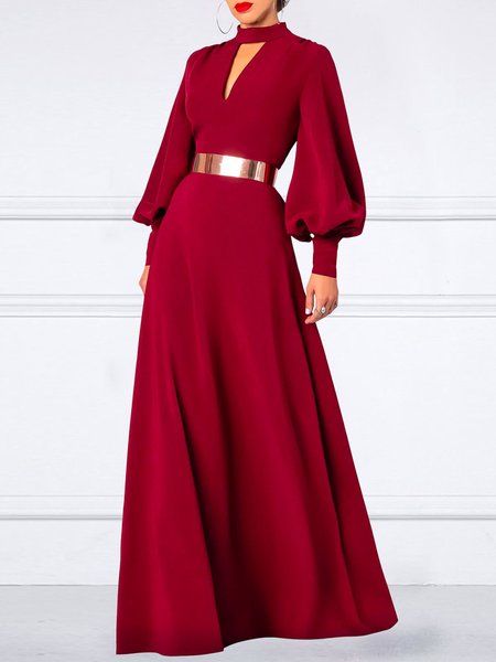 Elegant Stand Collar Plain Regular Fit Formal Dress Wedding, Red, Wedding Guest Dresses