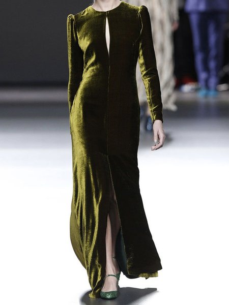 Elegant Plain Long Sleeve Crew Neck Regular Fit Maxi Party Dress, Green, Maxi Dresses
Elegant Plain Long Sleeve Crew Neck Regular Fit Maxi Party Dress, Green, Maxi Dresses