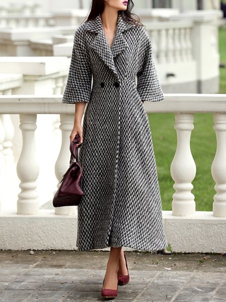 Elegant Plain Lapel Collar Regular Fit Overcoat, Black, Coats