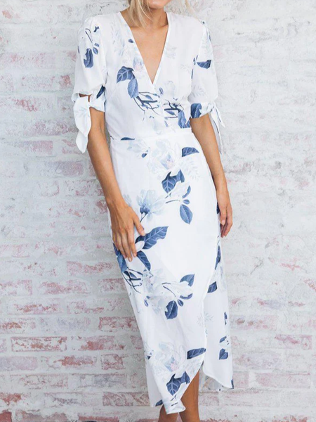 Chiffon Vacation V Neck Dress, Multicolor, Clothing