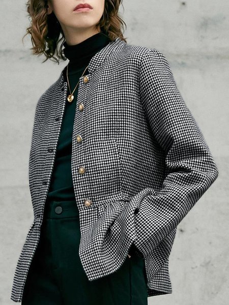 Regular Fit Woolen Elegant Spring Jacket, Black, Jackets