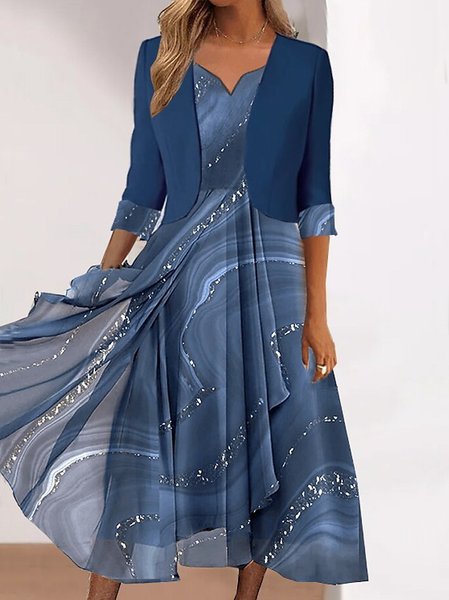 Striped Casual Regular Fit Two-Piece Set, Blue, Suit Set