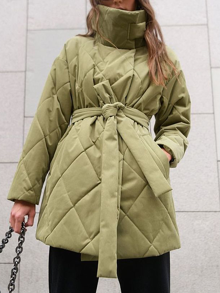 Plain Stand Collar Long sleeve Loose Urban Fleece Coat, Green, Others