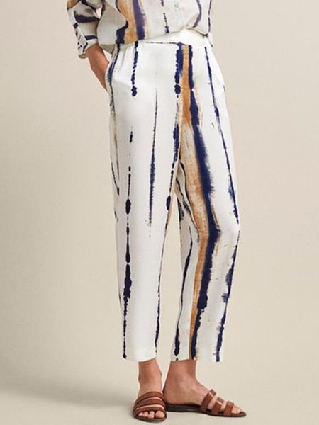 Casual Tie-Dye Pattern Casual Pants, White, Pants