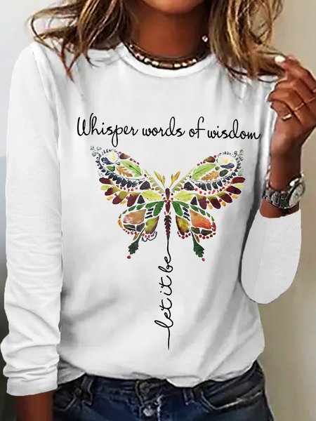 Women's Whisper Words Of Wisdom Butterfly Printed Graphic Cotton-Blend Simple Long Sleeve Top, White, Long sleeves
Women's Whisper Words Of Wisdom Butterfly Printed Graphic Cotton-Blend Simple Long Sleeve Top, White, Long sleeves