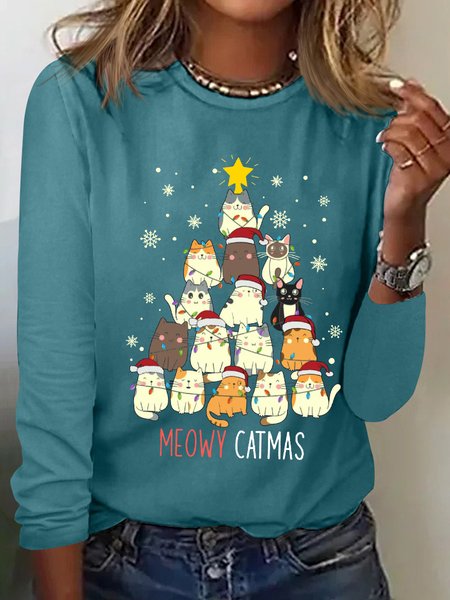 Women's Funny Cat Christmas Tree Cotton-Blend Crew Neck Simple Long Sleeve Top, Green, Long sleeves
Women's Funny Cat Christmas Tree Cotton-Blend Crew Neck Simple Long Sleeve Top, Green, Long sleeves