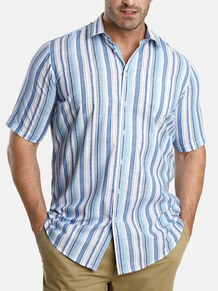 Striped Chest pocket Short Sleeve Casual Shirt, Blue, Men Shirts 
Striped Chest pocket Short Sleeve Casual Shirt, Blue, Men Shirts