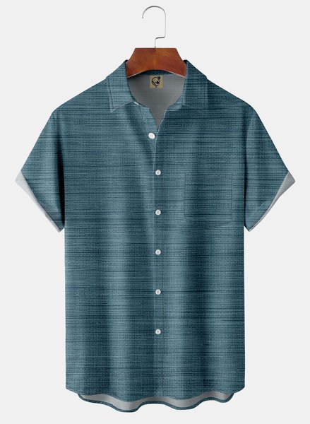 Dark Texture Chest Pocket Short Sleeve Casual Shirt, Blue, Men Shirts