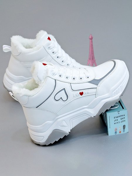 Heart & Letter Graphic Lace-up Front Wedge Sneakers, White-gray, Women Shoes