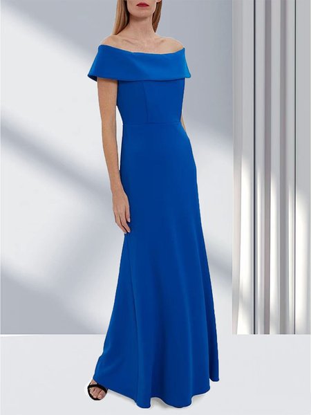 Plain Elegant Spring Long Party Dress, Blue, Maxi Dresses