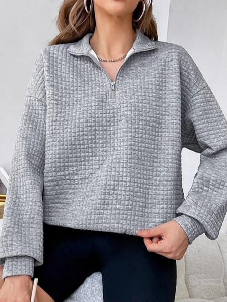Regular Fit Casual Zipper V Neck Sweatshirt, Gray, Hoodies & Sweatshirts