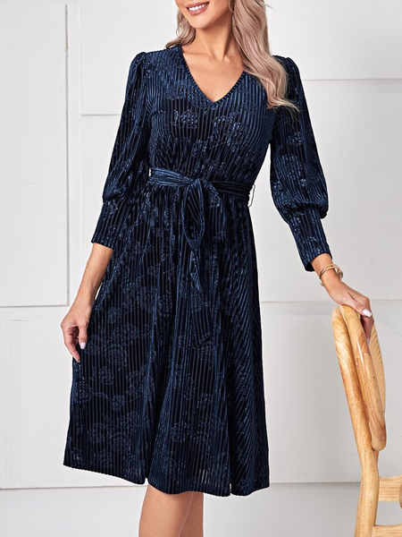 Floral Casual Cotton-Blend Dress, Blue, Dresses