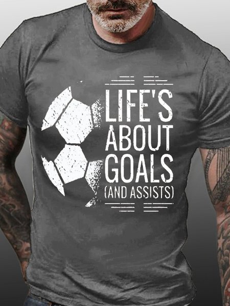 Mens Funny Soccer Shirt Lifes About Goals And Assists T-Shirt, Deep gray, T-shirts