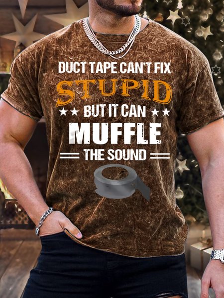 Men's Duct Tape Can't Fix But It Can Muffle The Sound Funny Bleach Print Loose Crew Neck Text Letters Casual T-Shirt, Brown, T-shirts
Men's Duct Tape Can't Fix But It Can Muffle The Sound Funny Bleach Print Loose Crew Neck Text Letters Casual T-Shirt, Brown, T-shirts