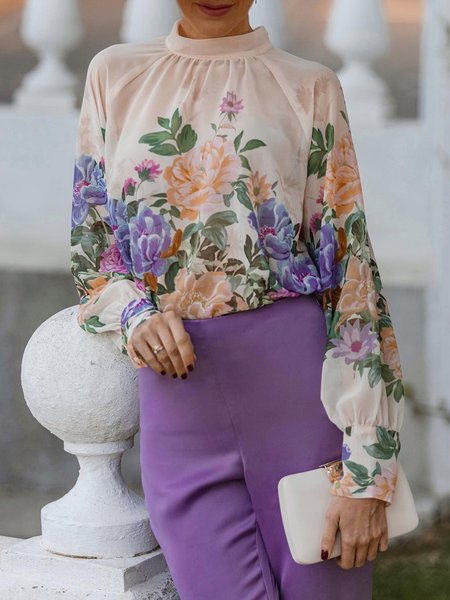 Stand Collar Elegant Long Sleeve Floral Print Blouse, Multicolor, Blouses and Shirts
Stand Collar Elegant Long Sleeve Floral Print Blouse, Multicolor, Blouses and Shirts