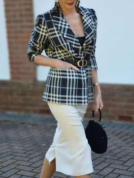 Regular Fit Urban Lapel Collar Long sleeve Plaid Blazer, Black, Blazers