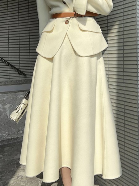 Daily Midi Regular Fit Elegant Plain Skirt, White, Skirts