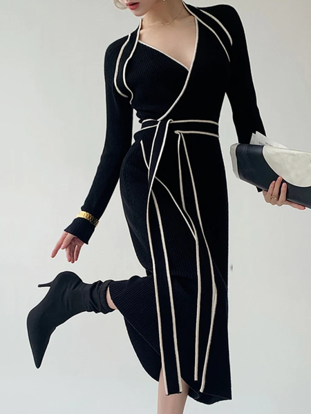 High Elasticity Tight Elegant Color Block Long sleeve Long Dress, Black-white, Maxi Dresses
High Elasticity Tight Elegant Color Block Long sleeve Long Dress, Black-white, Maxi Dresses