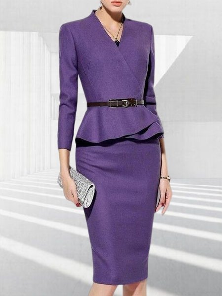 Elegant Tight V Neck Long sleeve No Elasticity Hip Skirt Plain Dress, Purple, Midi Dresses 
Elegant Tight V Neck Long sleeve No Elasticity Hip Skirt Plain Dress, Purple, Midi Dresses