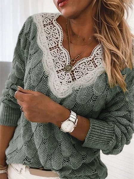 Knitted Long Sleeve Paneled Sweater, Gray, Sweaters
