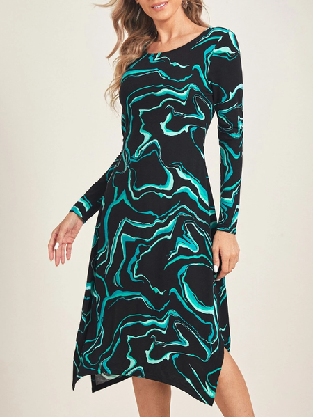 Regular Fit Striped Crew Neck Casual Dress, Multicolor, Dresses