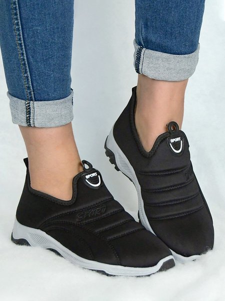 Women's Text Embroidery Slip-On Snow Sports Shoes, Black, Women Shoes