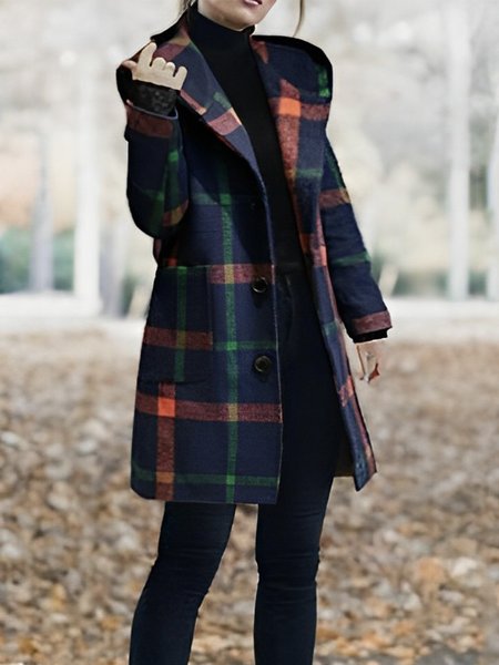 Regular Fit Plaid Urban Long Sleeve Overcoat, Multicolor, Coats