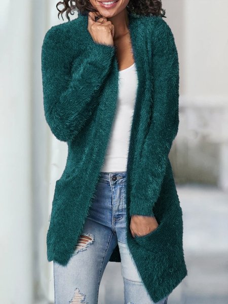 Wool/Knitting Casual Sweater Coat, Blue, Cardigans