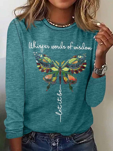 Women's Whisper Words Of Wisdom Butterfly Printed Graphic Cotton-Blend Simple Long Sleeve Top, Green, Long sleeves
Women's Whisper Words Of Wisdom Butterfly Printed Graphic Cotton-Blend Simple Long Sleeve Top, Green, Long sleeves