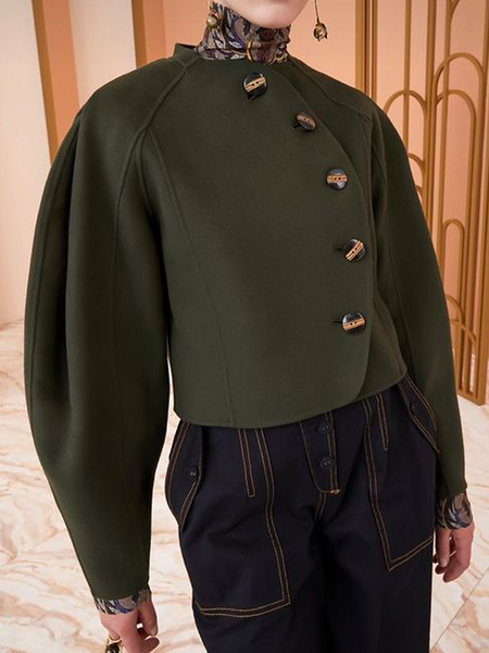 Plain Loose Crew Neck Long sleeve Urban Jacket, Army green, Jackets
