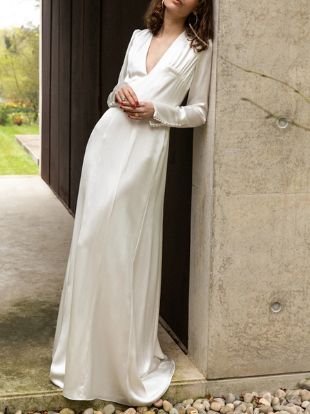 Plain Elegant Dress & Party Dress, White, Maxi Dresses