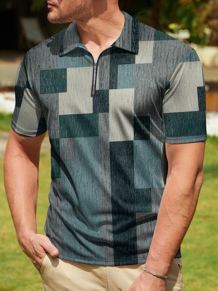 Gradient Abstract Geometric Zip Short Sleeve Polo Shirt, Dark gray, Polo Shirts
Gradient Abstract Geometric Zip Short Sleeve Polo Shirt, Dark gray, Polo Shirts
