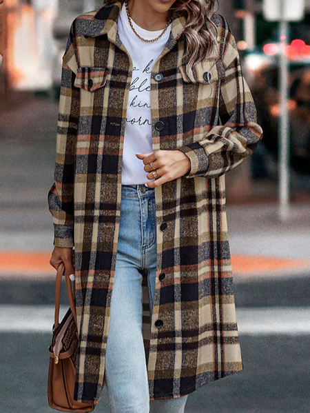 Shawl Collar Geometric Casual Overcoat, Multicolor, Coats