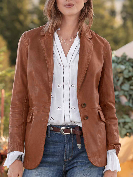 Cross Neck Plain Loose Casual Jacket, Brown, Jackets