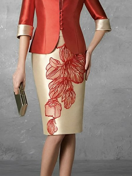 Floral Elegant Regular Fit Midi Skirt, Champagne, Skirts