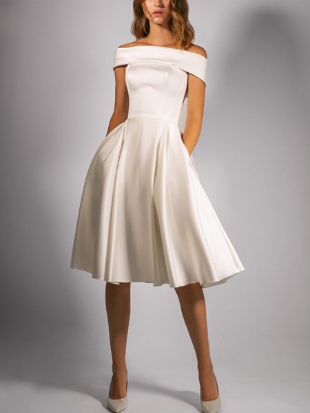 Elegant Plain Cold Shoulder Satin No Elasticity Regular Size Party Dress, White, Midi Dresses
Elegant Plain Cold Shoulder Satin No Elasticity Regular Size Party Dress, White, Midi Dresses