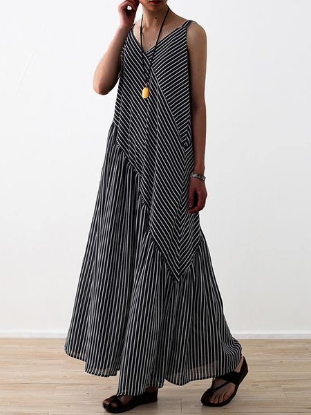 Ruched Cotton Casual Dress, Black, Maxi Dresses