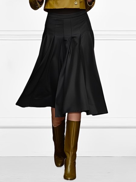 Pleated Regular Fit Plain Urban Skirt, Black, Skirts