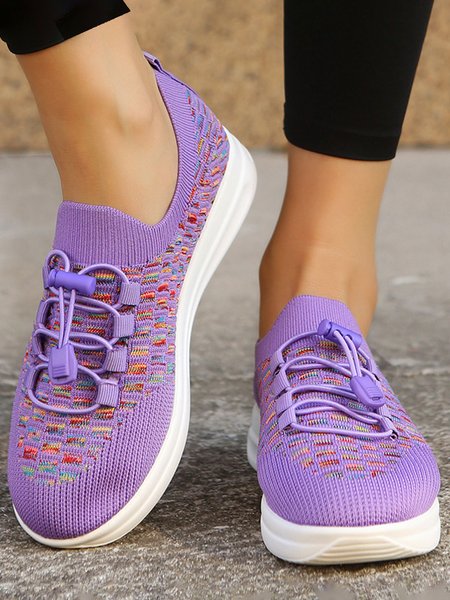 Breathable Flyknit Slip On Casual Walking Sneakers, Purple, Sneakers