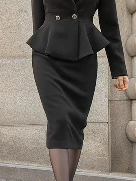 Elegant Regular Fit Midi Skirt, Black, Skirts