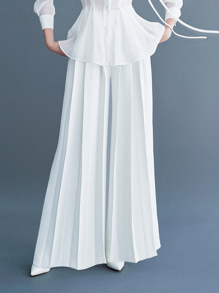 Loose Plain Elegant Fashion Wide leg Long Pants, White, Pants