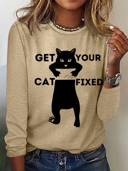 Women‘s Funny cats Get your cat fixed Regular Fit Simple Crew Neck Top, Khaki, Long sleeves
Women‘s Funny cats Get your cat fixed Regular Fit Simple Crew Neck Top, Khaki, Long sleeves