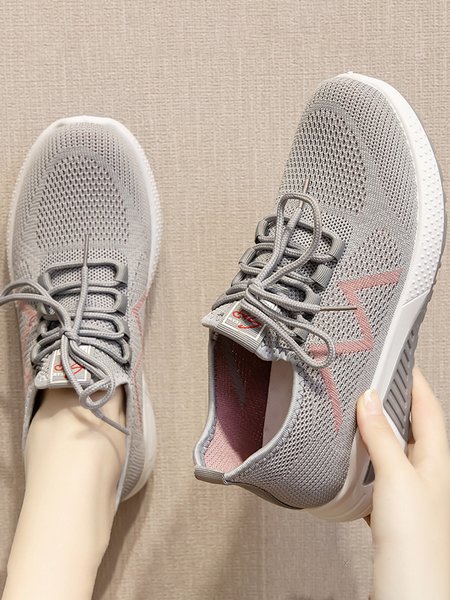 Casual Lightweight Lace-Up Fly Knit Sneakers, Gray, Sneakers