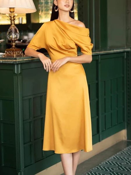 Tight Satin Asymmetrical Elegant Short sleeve Micro-Elasticity Party Dress, Yellow, Maxi Dresses
Tight Satin Asymmetrical Elegant Short sleeve Micro-Elasticity Party Dress, Yellow, Maxi Dresses