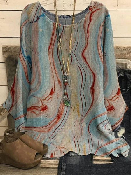 Plus Size Casual Crew Neck Printed Long Sleeve Top, Blue, Shirts & Blouses
Plus Size Casual Crew Neck Printed Long Sleeve Top, Blue, Shirts & Blouses