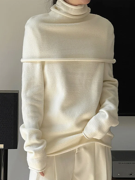 High Elasticity Loose Turtleneck Long sleeve Plain Urban Sweater, Off white, Pullovers
High Elasticity Loose Turtleneck Long sleeve Plain Urban Sweater, Off white, Pullovers