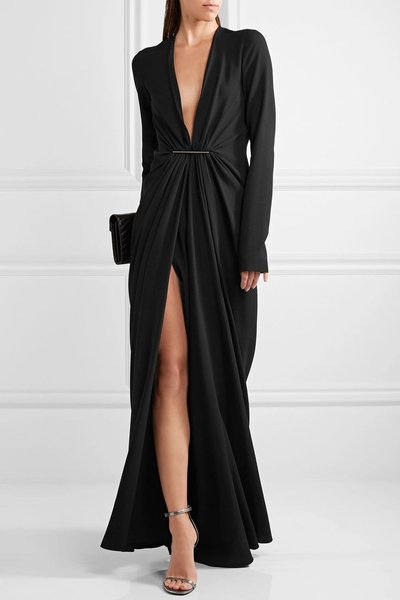 Regular Fit Satin Elegant Dress & Party Dress, Black, Maxi Dresses